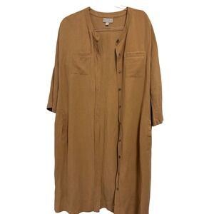 Pure Collection Silk Linen Shirt Dress Duster Tan Brown Size US 8/10 UK 14